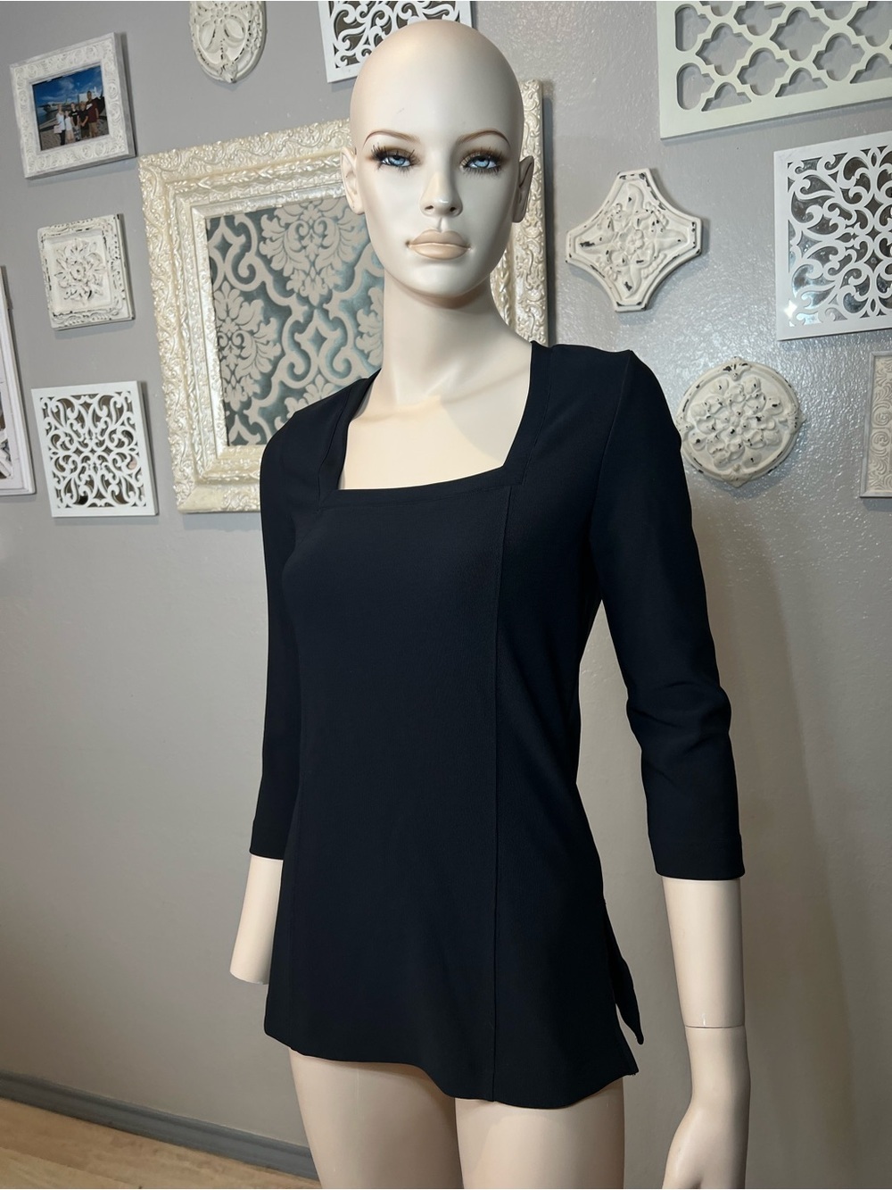 Boston Proper Square-Neck 3/4 Sleeve Tunic - Black - Picture 3 of 9